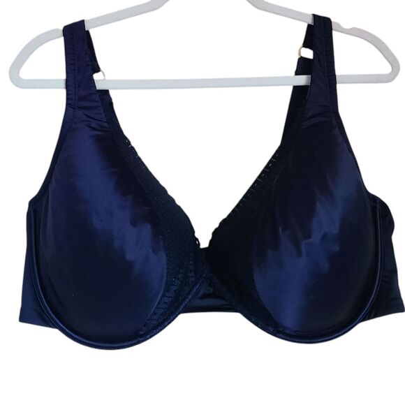 third love matte & shine eyelet classic plunge bra satin blue size 44E - Picture 2 of 6